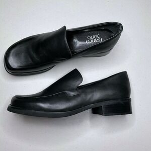Franco Sarto Loafer Women Size 11 Black Leather BOCCA Block Heel Square Toe